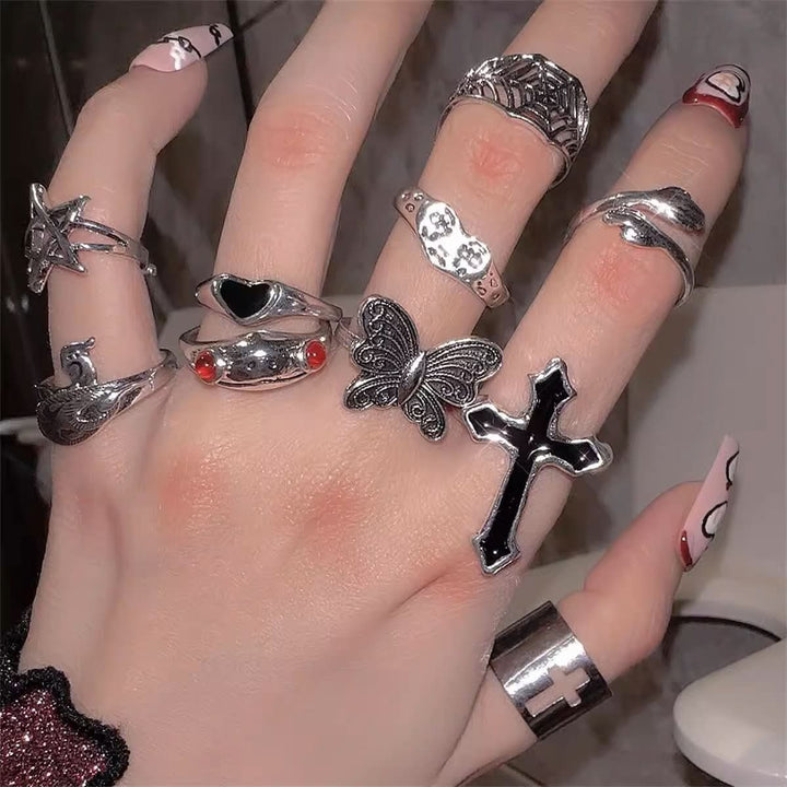 Cross butterfly star heart 10 piece ring  | Festival Outfits Women