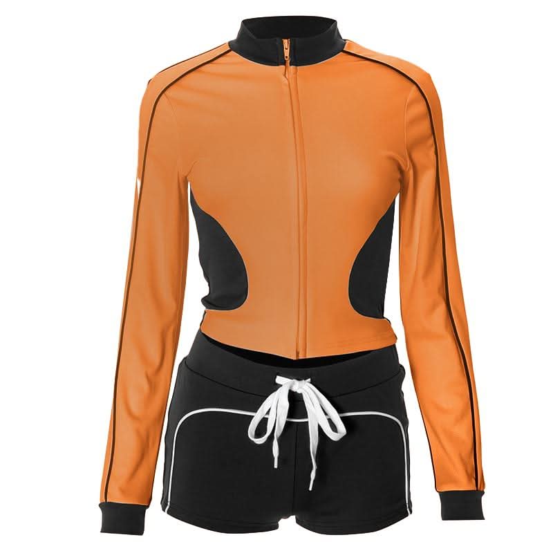 Zip-up Long sleeve drawstring low rise contrast pant set  | Festival Outfits Women