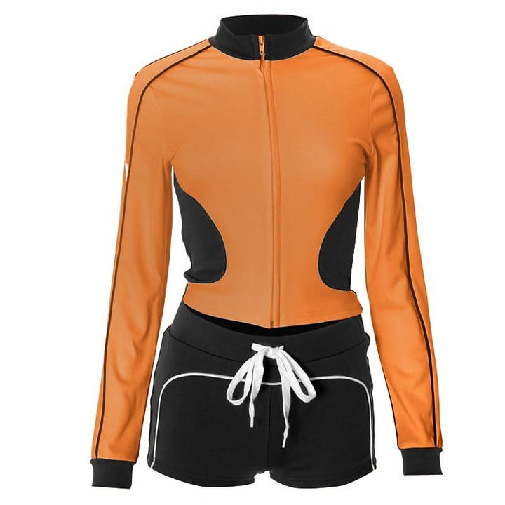 Zip-up Long sleeve drawstring low rise contrast pant set  | Festival Outfits Women