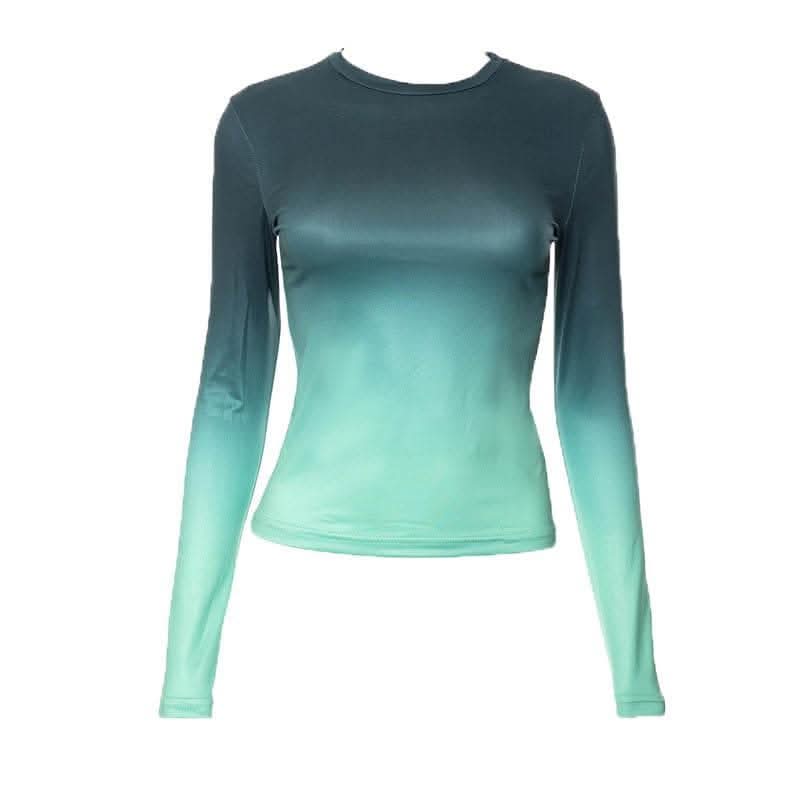 Gradient long sleeve contrast crewneck top-final-sale