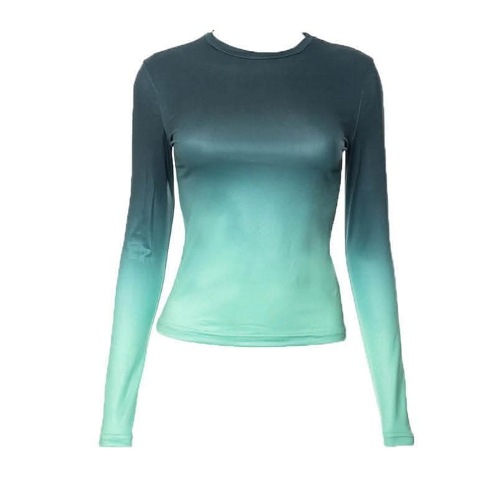 Gradient long sleeve contrast crewneck top-final-sale