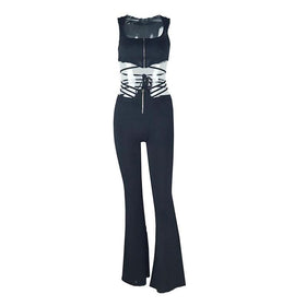 Zip-up self tie ribbed square neck solid pant set  | Festival Outfits Women