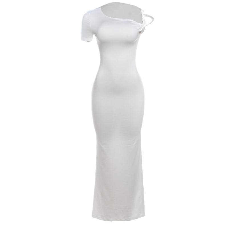 Short sleeve irregular one shoulder maxi dress  | Festival Outfits Women