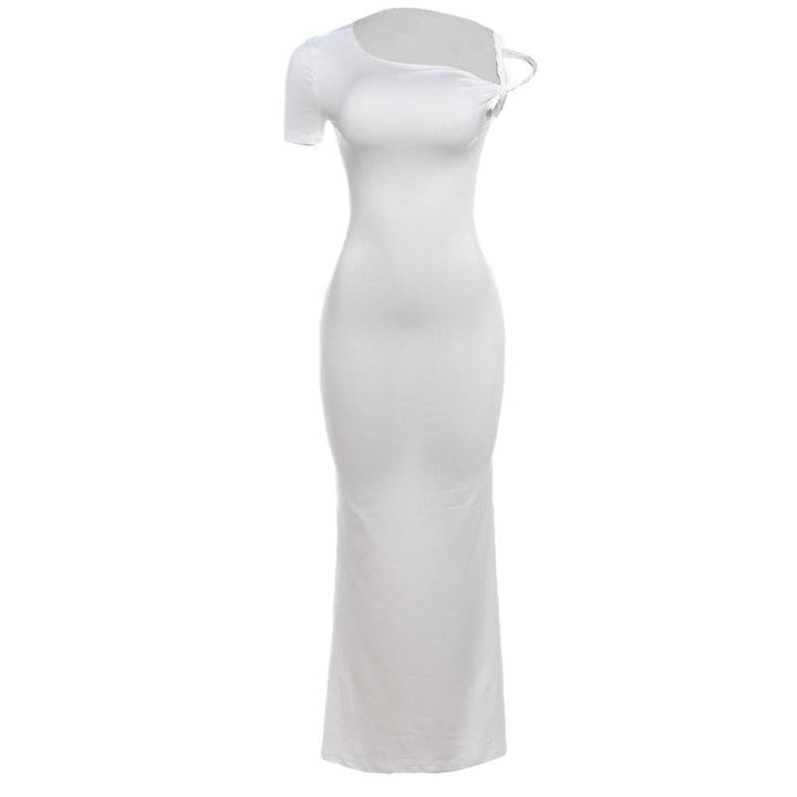 Short sleeve irregular one shoulder maxi dress  | Festival Outfits Women