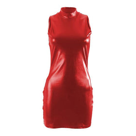 High neck metallic sleeveless solid mini dress-final-sale  | Festival Outfits Women