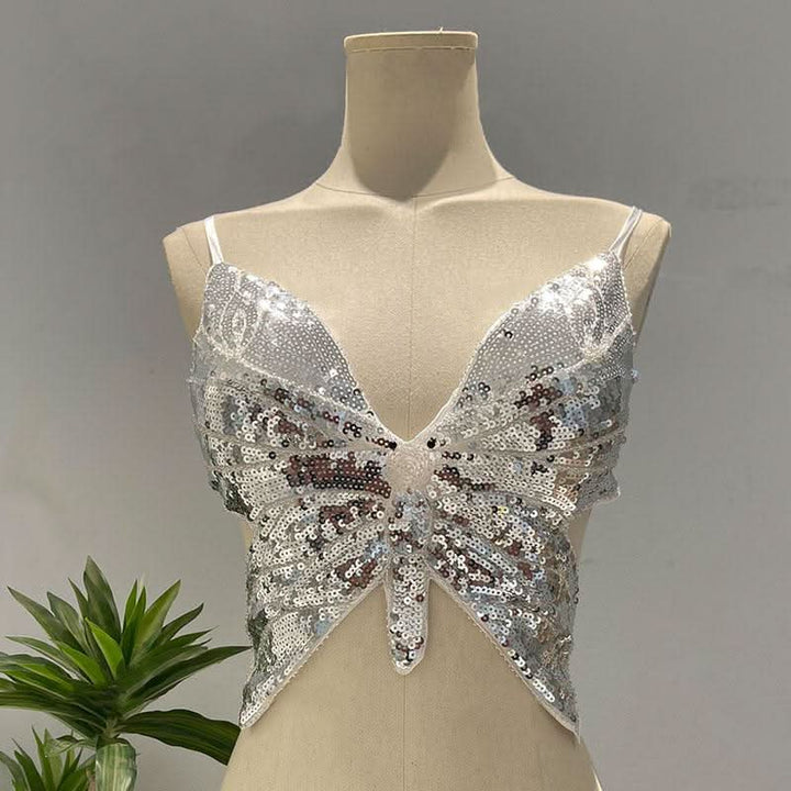 Deep V neck glitter cross back self tie cami top  | Festival Outfits Women