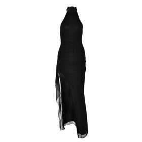Halter self tie irregular backless slit maxi dress  | Festival Outfits Women