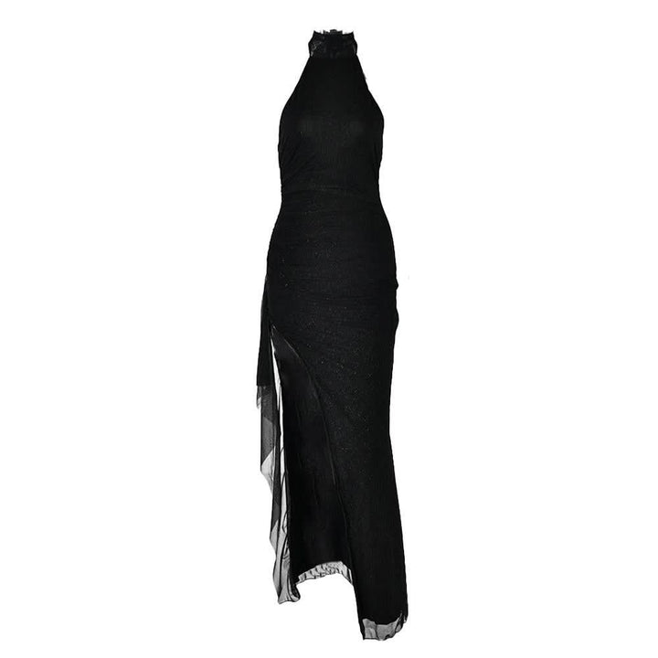 Halter self tie irregular backless slit maxi dress  | Festival Outfits Women