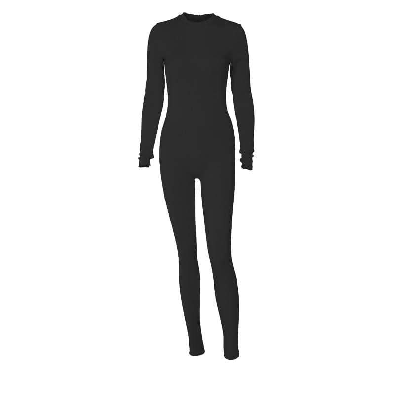 Ribbed long sleeve solid zip-up jumpsuit-final-sale  | Festival Outfits Women