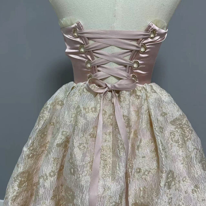 Sweetheart neck gloves drawstring ruffle lace up tube mini dress  | Festival Outfits Women