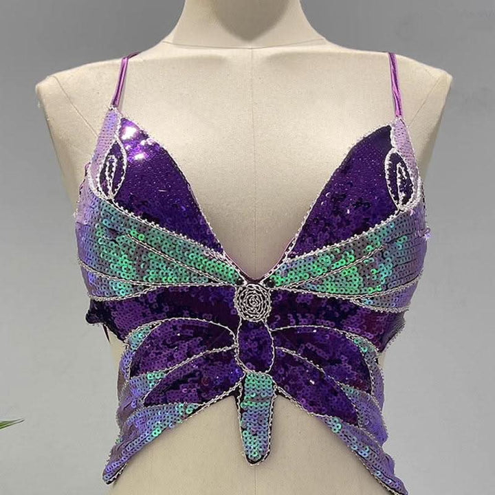 Deep V neck glitter cross back self tie cami top  | Festival Outfits Women