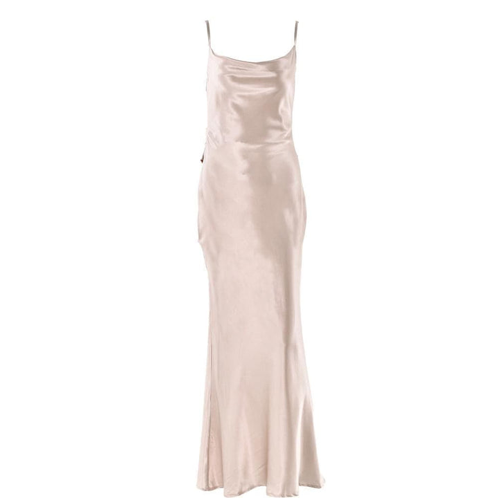 Cowl neck satin flower applique backless cami maxi dress  | Festival Outfits Women