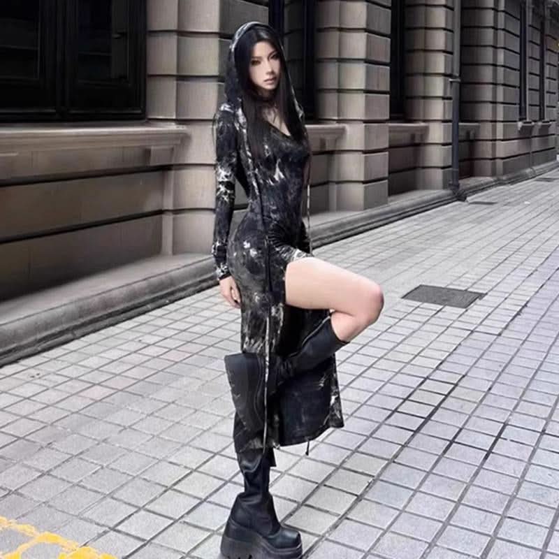 Long sleeve slit tie dye v neck maxi dress  | Festival Outfits Women