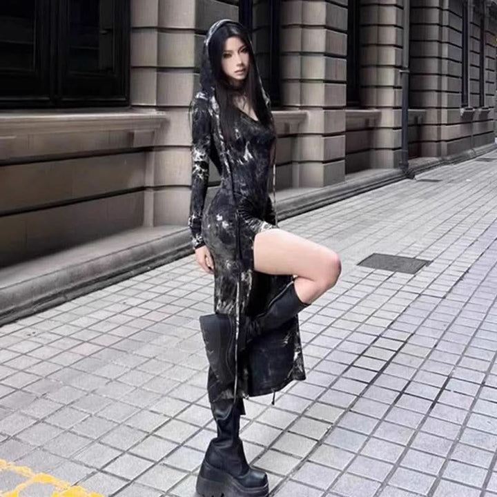 Long sleeve slit tie dye v neck maxi dress  | Festival Outfits Women