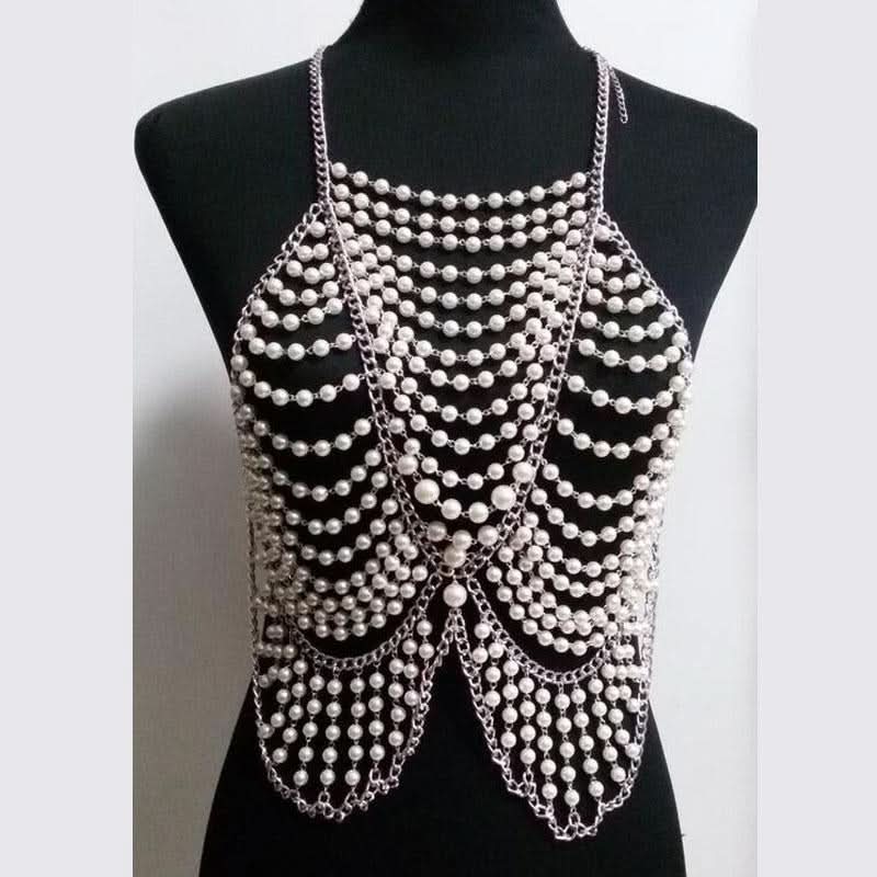 Metal chain beaded hollow out u neck backless cut out top  | Festival Outfits Women