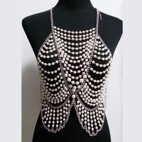 Metal chain beaded hollow out u neck backless cut out top  | Festival Outfits Women