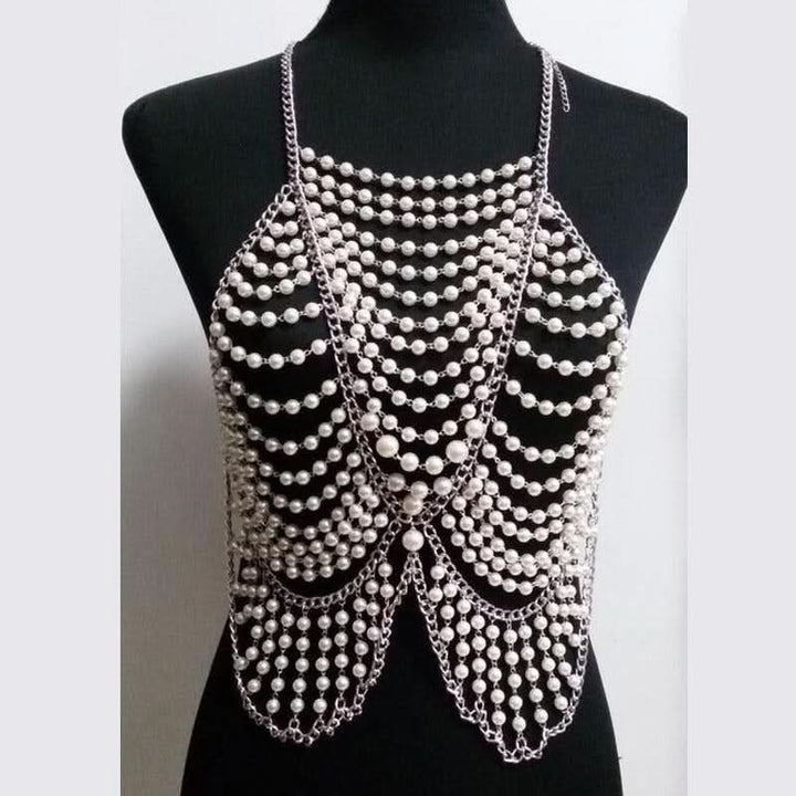 Metal chain beaded hollow out u neck backless cut out top  | Festival Outfits Women