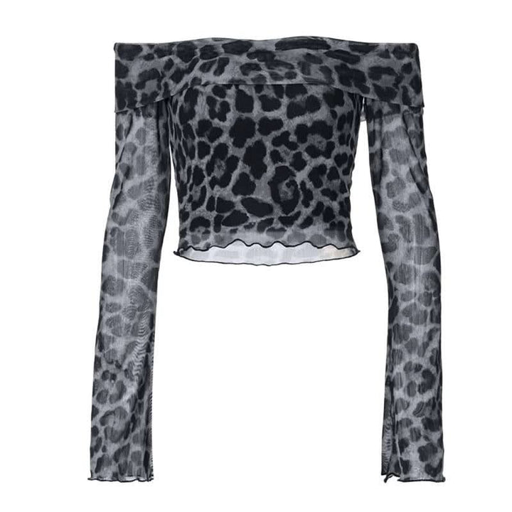 Long sleeve off shoulder leopard print ruffle top  | Festival Outfits Women  | Cheetah Print Top