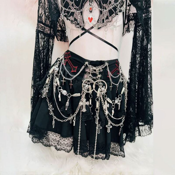 Long sleeve lace butterfly pattern metal chain top  | Festival Outfits Women