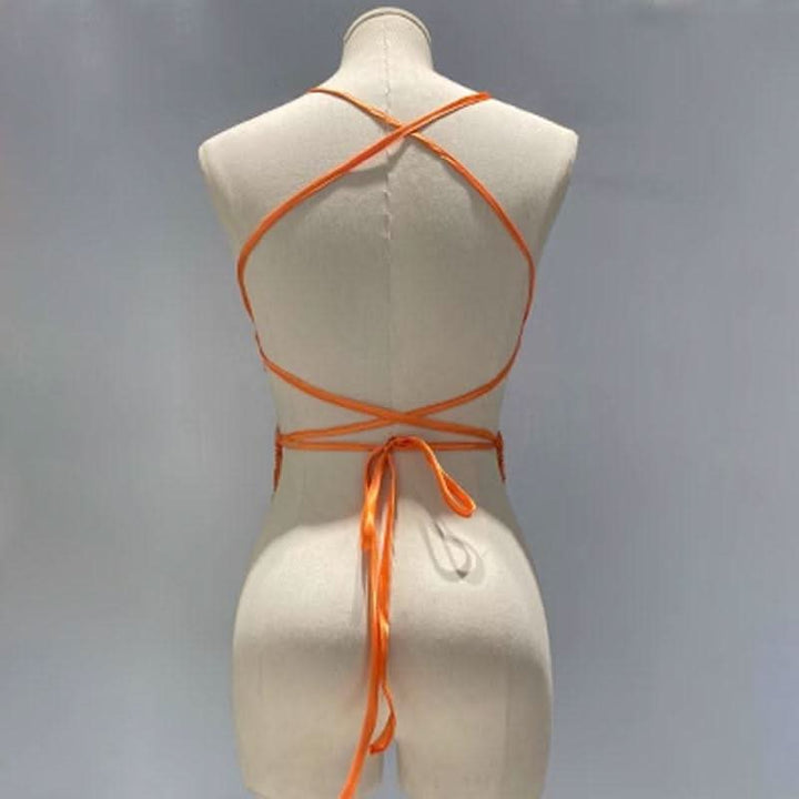 Deep V neck glitter cross back self tie cami top  | Festival Outfits Women