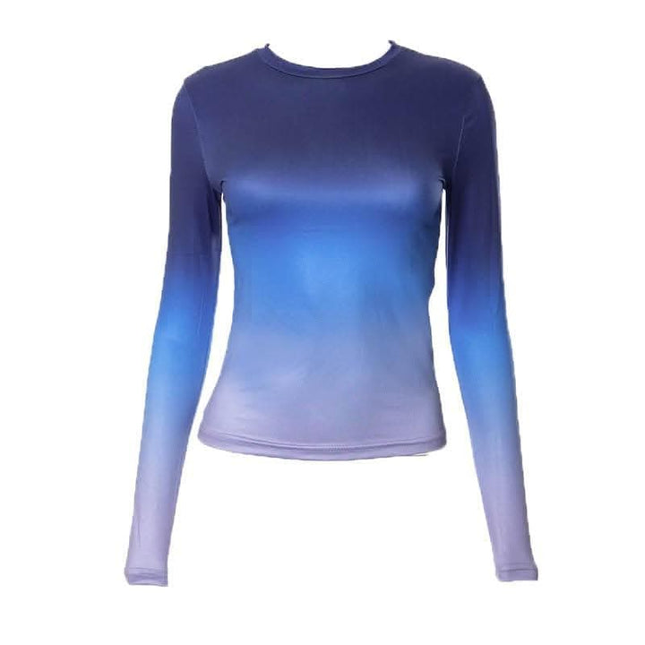 Gradient long sleeve contrast crewneck top-final-sale