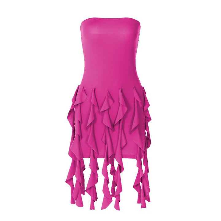 Ruffle backless sleeveless solid tube mini dress  | Festival Outfits Women