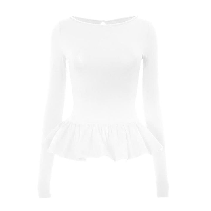 Ruched long sleeve round neck hollow out ruffle cut out top  | Festival Outfits Women