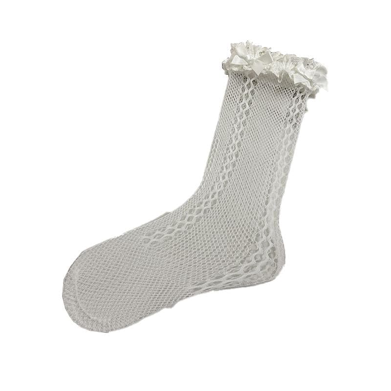Bowknot lace hem side hollow out socks  | Festival Outfits Women