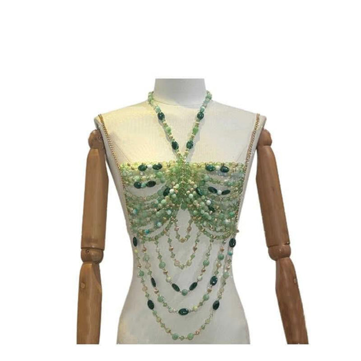 Halter beaded hollow out backless cut out top  | Festival Outfits Women