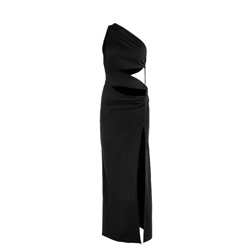 Irregular hollow out slit ruched one shoulder cut out mini dress  | Festival Outfits Women