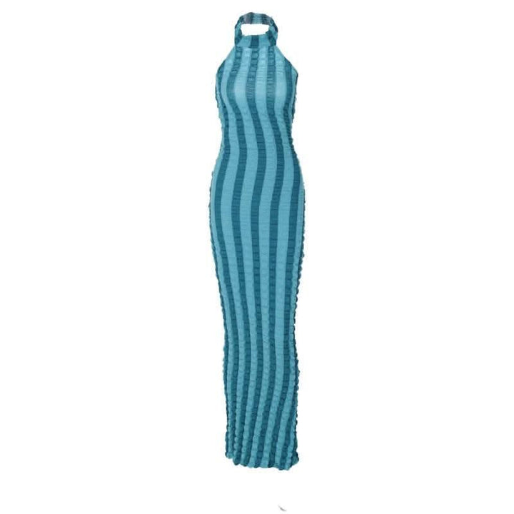 Waffle halter contrast backless high neck maxi dress-final-sale  | Festival Outfits Women