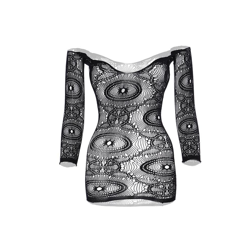 Long sleeve sheer lace solid mini dress  | Festival Outfits Women