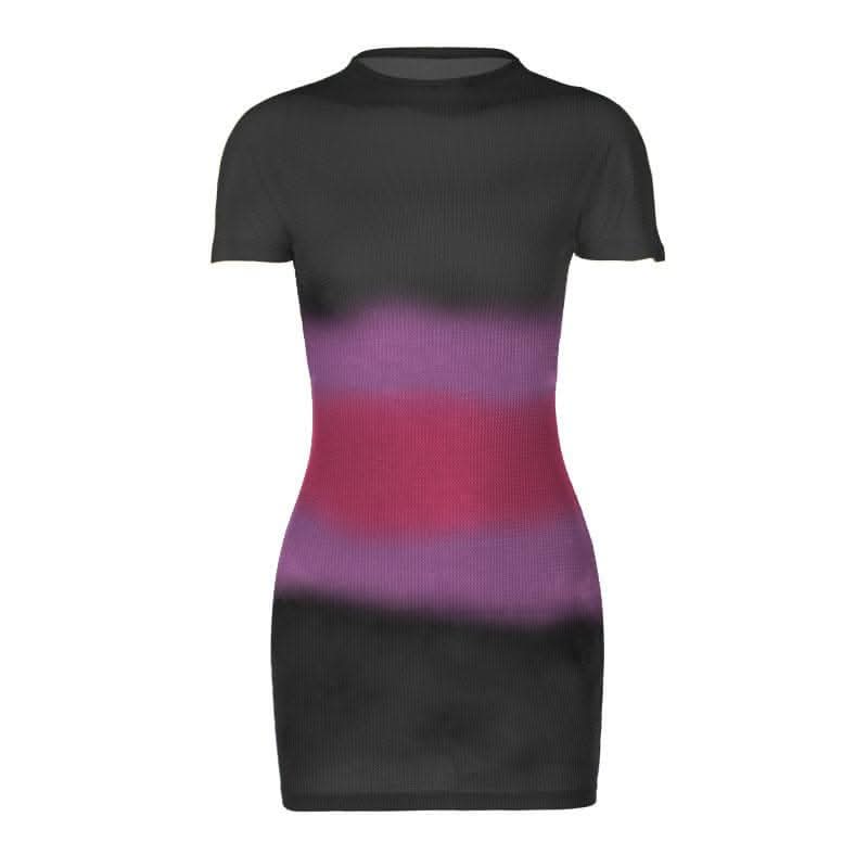 Tie dye contrast short sleeve crewneck mini dress- Final Sale-final-sale  | Festival Outfits Women