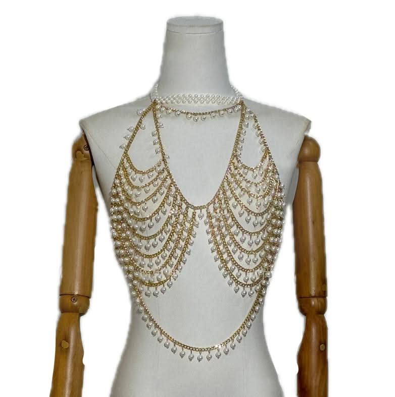 Halter hollow out beaded metal chain cut out top  | Festival Outfits Women