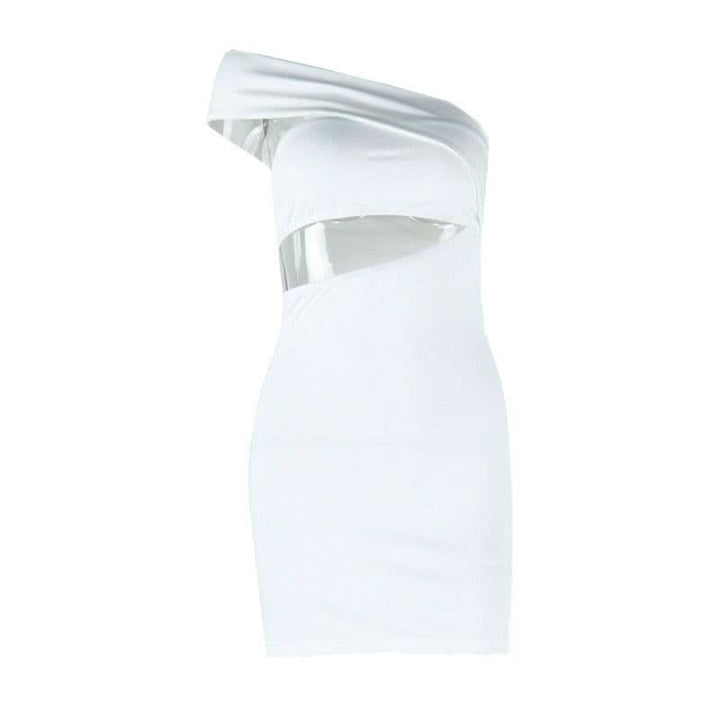 Hollow out irregular one shoulder solid cut out mini dress  | Festival Outfits Women