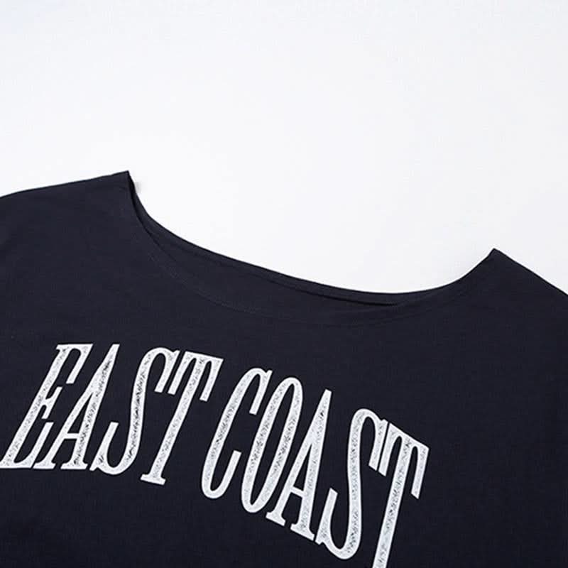 Short sleeve letter pattern round neck contrast top  | Festival Outfits Women
