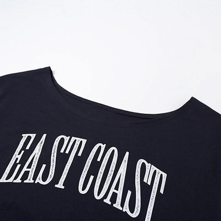 Short sleeve letter pattern round neck contrast top  | Festival Outfits Women