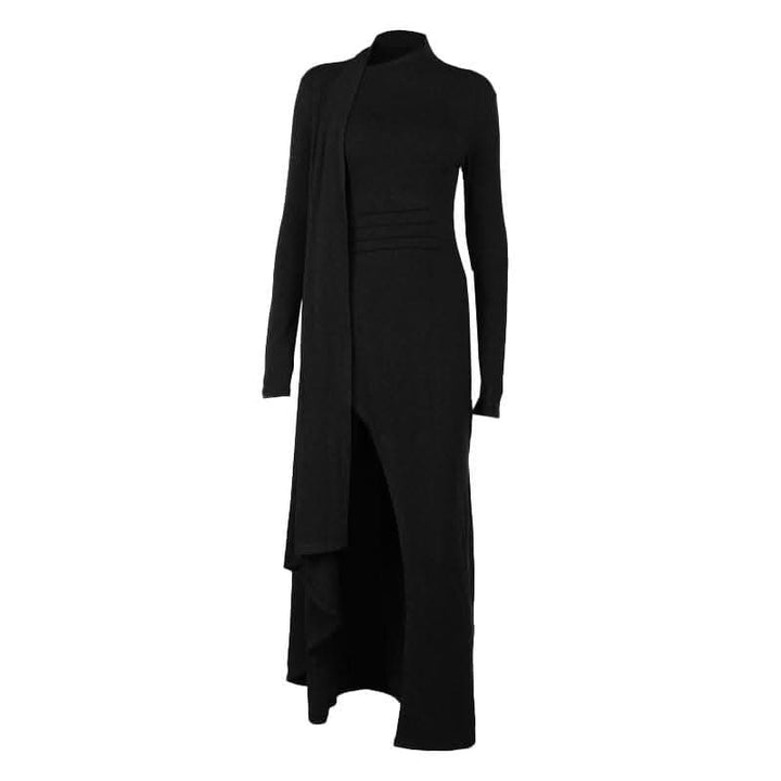 Long sleeve slit high neck solid maxi dress-final-sale  | Festival Outfits Women