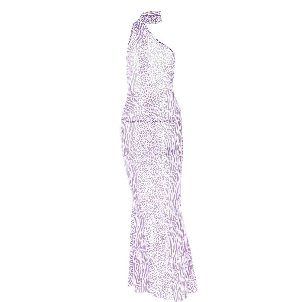 Halter one shoulder leopard print sheer mesh maxi dress  | Festival Outfits Women