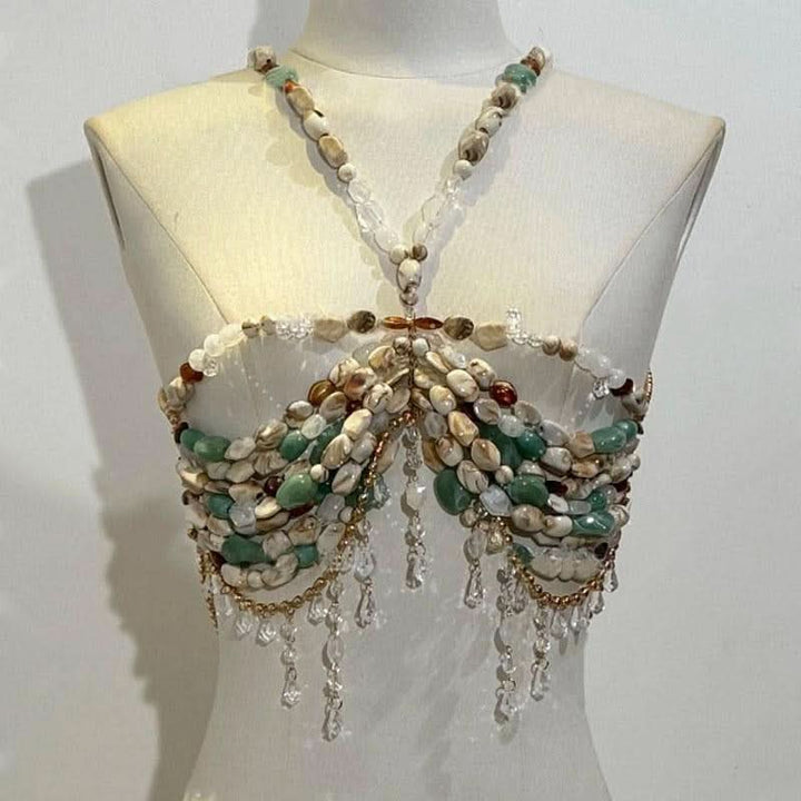 Beaded hollow out metal chain cami cut out top  | Festival Outfits Women