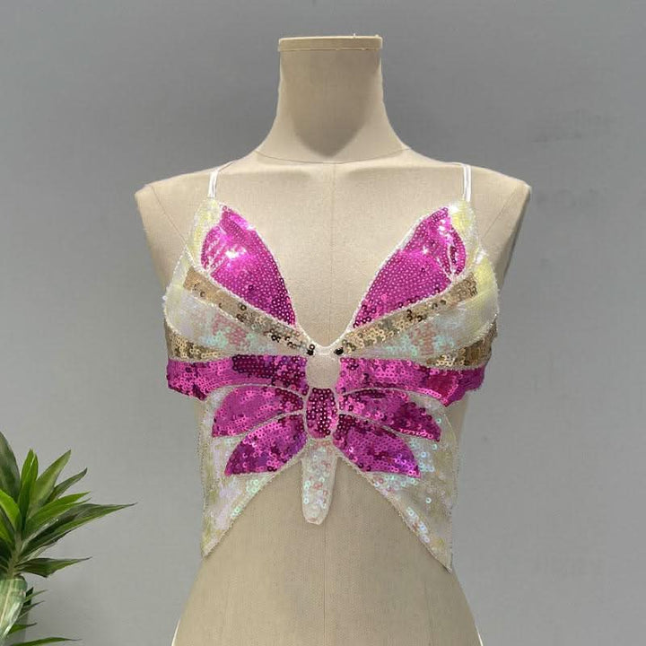 Deep V neck glitter cross back self tie cami top  | Festival Outfits Women