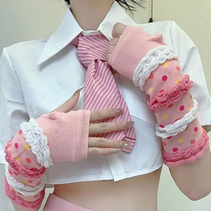 Polka dot ruffle multicolor gloves  | Festival Outfits Women