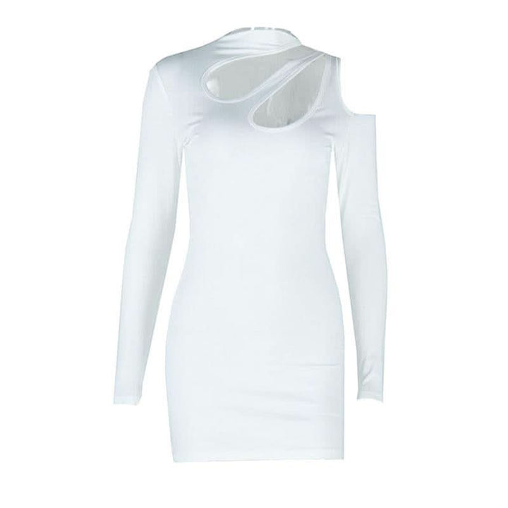 Long sleeve hollow out irregular solid cut out mini dress  | Festival Outfits Women