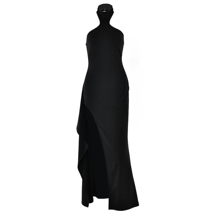Halter high slit zip-up irregular maxi dress-final-sale  | Festival Outfits Women