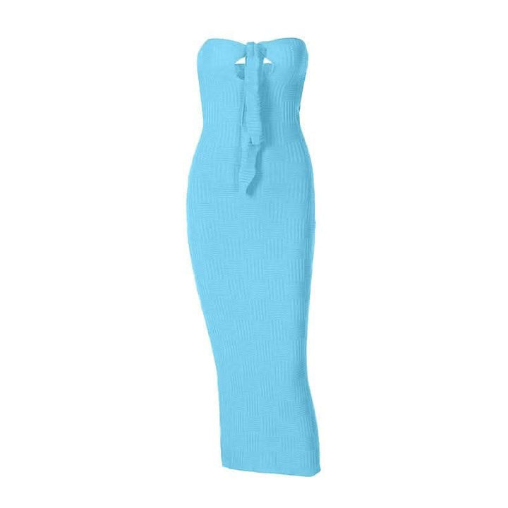 Hollow out knitted backless self tie solid textured tube cut out maxi dress-final-sale  | Festival Outfits Women
