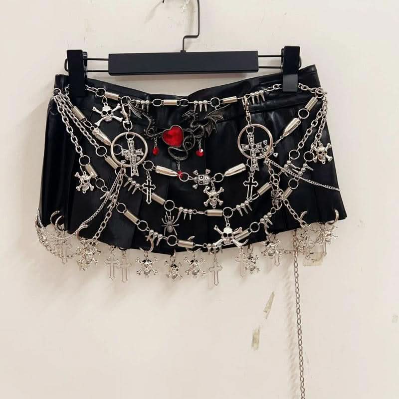 Pleated metal chain o ring black mini skirt  | Festival Outfits Women
