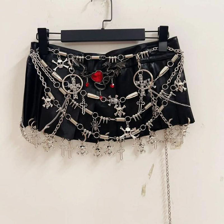 Pleated metal chain o ring black mini skirt  | Festival Outfits Women