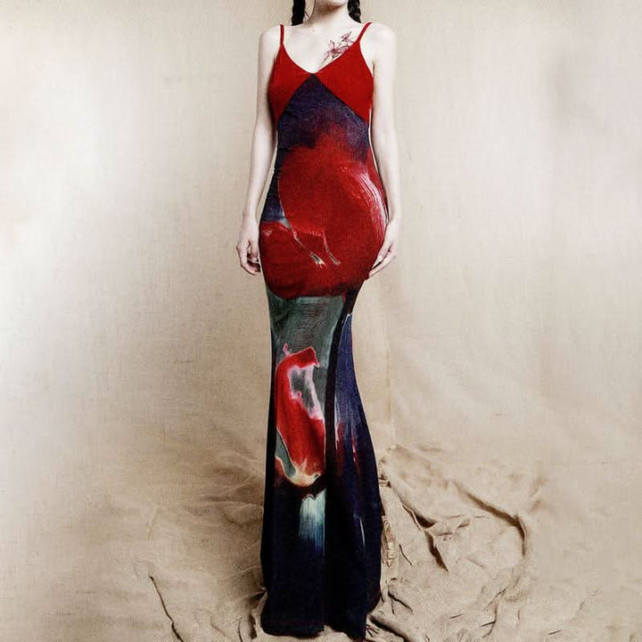 V neck velvet flower print zip-up cami maxi dress  | Festival Outfits Women