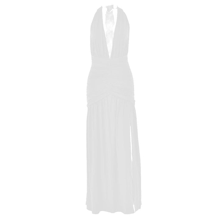 Halter deep v neck backless high slit maxi dress  | Festival Outfits Women