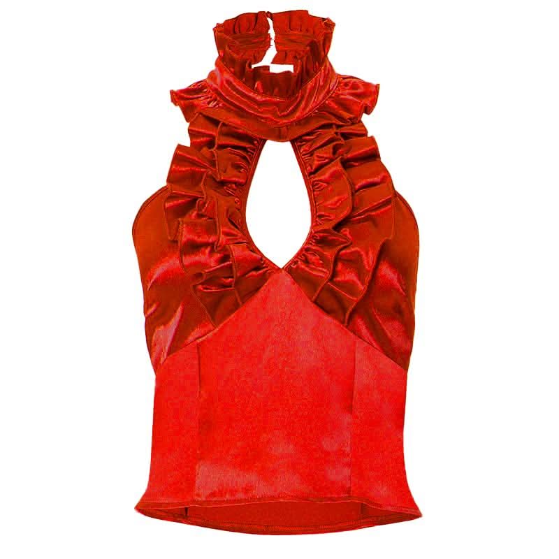Halter ruffle ruched satin backless top-final-sale  | Festival Outfits Women